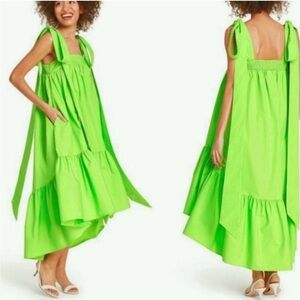 Christopher John Rogers Target Tie Strap High-Low Babydoll Dress Green Small S